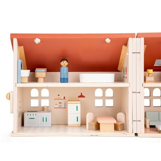 Foldable doll house including furniture